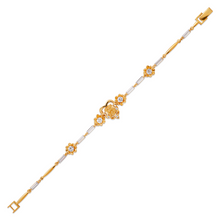 Load image into Gallery viewer, 14K Yellow Gold Fancy 15 Anos Years Heart & Flowers CZ Bracelet Quinceañera Gift