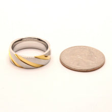 Load image into Gallery viewer, Stainless Steel Two-Tone Yellow Diagonal Groove Spiral Wedding Ring Band 7mm