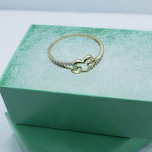 Load image into Gallery viewer, Authentic 10K Yellow Gold Three Hearts Promise Ring with CZ Women Size 5 to 9