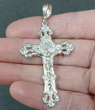 Load image into Gallery viewer, 925 Sterling Silver Diamond Cut Fleury Crucifix Cross Pendant 2 Inch (50mm) Tall