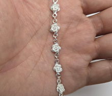 Load image into Gallery viewer, 925 Sterling Silver Anklet with Linked Rose Flower 8mm, Fits 9" to 10" Ankles