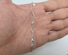 Load image into Gallery viewer, 925 Sterling Silver Wavy Link Anklet with Hearts 6mm, Fits 9" to 10" Ankles