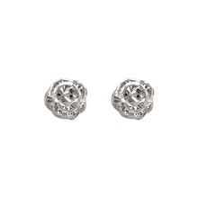 Load image into Gallery viewer, 14K White Gold High Polished Diamond Cut Flower Small Stud Earrings 9mm