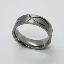 Load image into Gallery viewer, Titanium Wedding Band Christian Fish 8mm Ichthys Ring Men Comfort fit size 6-14