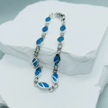 Load image into Gallery viewer, Sterling Silver Synthetic Opal Navette Shaped Link Bracelet Hand Inlay