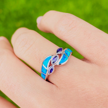 Load image into Gallery viewer, Sterling Silver Blue Synthetic Opal Marquise Bypass Ring