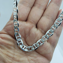 Load image into Gallery viewer, Sterling Silver D/C Flat Mariner Link Chain Necklace Bracelet Italy 8mm, 7"-30"