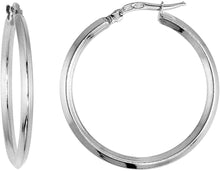 Load image into Gallery viewer, Sterling Silver Click Tob Hoop Earrings for Women 2mm Diamond Shape Tubing Italy