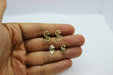Load image into Gallery viewer, 10K Solid Yellow Gold Dollar $ sign Earrings 2 sizes