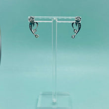 Load image into Gallery viewer, Sterling Silver Synthetic Opal Heart Earrings With 2 Round Stones