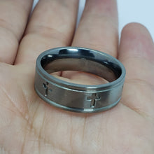 Load image into Gallery viewer, 8mm Titanium Wedding Band Cross Ring Deep Carving Grooved Edges Fit Sizes 6-14