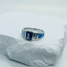 Load image into Gallery viewer, Sterling Silver Blue Synthetic Opal Cushion Cut Ring