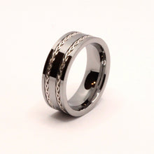 Load image into Gallery viewer, Tungsten Carbide Flat Double Sterling Silver Rope Inlay Wedding Band Ring 8mm