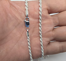 Load image into Gallery viewer, 3mm Sterling Silver D/C Rope Chain Necklaces Bracelets Handmade Italy 7 to 30 in