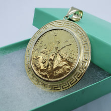 Load image into Gallery viewer, 10k Yellow Gold Eagle Mexico 50 Peso Coin Bezel 2" (50mm) Diameter Greek Key