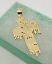 Load image into Gallery viewer, Authentic 10K Solid Gold Jesus Face on Cross Pendant Diamond Cut 2 inch Charm