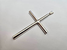 Load image into Gallery viewer, 925 Sterling Silver Plain 5mm Tubular Cross Pendant 2 3/4 Inch Tall (69mm)