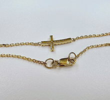 Load image into Gallery viewer, 14K Gold Rolo Chain with Diamonds Side Cross Bracelet Anklet Necklace Handmade