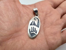 Load image into Gallery viewer, 925 Sterling Silver Flat Oval with Bear Paw Design Pendant 1 3/8 (34mm) Inch