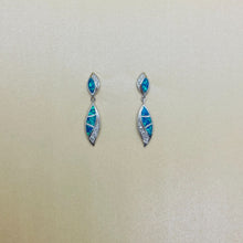 Load image into Gallery viewer, Sterling Silver Synthetic Opal Dangle Drop Post Earrings Zirconia Accent