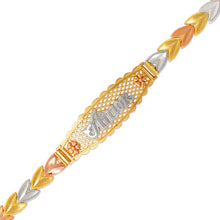 Load image into Gallery viewer, 14K Tri Color Gold Faceted Diamond Cut Amor ID Bracelet 6mm / 12mm 7" Chain