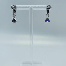 Load image into Gallery viewer, Sterling Silver Synthetic Blue Opal Stud Earrings With Trillium Shape