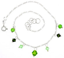 Load image into Gallery viewer, 925 Sterling Silver Anklet with Peridot Beads Bicone Crystal, Fits 9"-10" Ankles