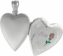 Load image into Gallery viewer, 3/4 inch Sterling Silver Heart MOM Locket 2 Photo With/out Necklace 16-24 inch