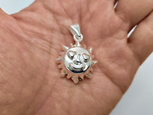 Load image into Gallery viewer, 925 Sterling Silver Large Hollow Smiling Sun Pendant 15/16 (24mm) Inch Tall