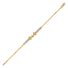 Load image into Gallery viewer, 14K Tricolor Gold 7mm Center, 1mm Ladies Bracelet High Polished Fancy Chain