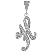 Load image into Gallery viewer, 925 Sterling Silver CZ Script Initial Letter Alphabet Pendant 1 1/2 Inch Wide