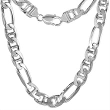 Load image into Gallery viewer, 925 Sterling Silver Beveled Edge Figarucci Link Chain Necklace 10.5mm 8" to 30"