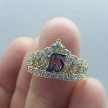 Load image into Gallery viewer, 10K Solid Gold Crown Sweet 15 Ring Quinceanera Anos Birthday Band Girl 5 - 10.5