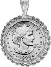 Load image into Gallery viewer, Sterling Silver Rope Edge Bezel 26mm Coins Diamond Texture Rim Susan B Sacagawea