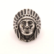 Load image into Gallery viewer, Stainless Steel Native American Chief Head Biker Ring Band 1 3/16 Inch Wide