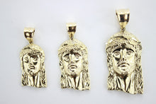 Load image into Gallery viewer, Authentic 10K Yellow Gold Diamond Cut Jesus Face Pendant 5 Sizes Left Right