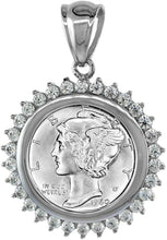 Load image into Gallery viewer, Sterling Silver CZ Dime Bezel CZ Halo 18 mm Coins Prong Back Black White 2 Color