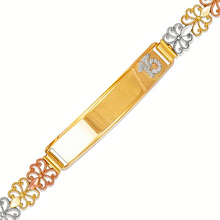 Load image into Gallery viewer, 14K Tri Color Gold 15 Anos Quinceanera Diamond Cut Faceted ID Bracelet 7mm/8mm
