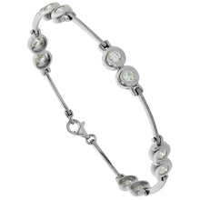 Load image into Gallery viewer, 925 Sterling Silver Fine Double Circle Station Bracelet with CZ 7.5" Long