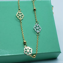 Load image into Gallery viewer, 14K Tricolor Gold Flower Charm Anklet Bracelet High Polished 10 inch Chain Women