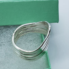 Load image into Gallery viewer, Sterling Silver Wire Wrap Ring Hammered Curves Bypass Handmade 1 1/8in Size 6~10