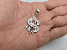 Load image into Gallery viewer, 925 Sterling Silver Dollar Sign Pendant Diamond Cut 1 1/16 (27mm) Inch Tall