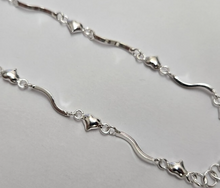 Load image into Gallery viewer, 925 Sterling Silver Wavy Link Anklet with Hearts 6mm, Fits 9" to 10" Ankles
