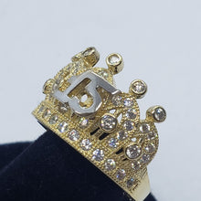 Load image into Gallery viewer, 14K Solid Yellow Gold CZ Crown Sweet 15 Ring Quinceanera Anos Birthday Band Girl