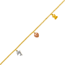 Load image into Gallery viewer, 14K Tri Color Gold Charm Bracelet Anklet 2.2mm Link 10mm Charm 7" 10" for Women