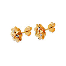 Load image into Gallery viewer, 14K Real Two Tone Gold Small Diamond Cut Flower Stud Earrings 10mm