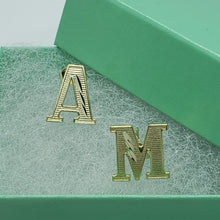Load image into Gallery viewer, 10K solid Yellow Gold Diamond Cut Initial Alphabet Letter Stud Earrings A to Z