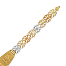 Load image into Gallery viewer, 14K Tri Color Gold Faceted Diamond Cut Good Luck ID Bracelet 7mm / 12mm 7" Chain