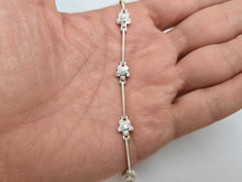 Load image into Gallery viewer, 925 Sterling Silver Fine Flower Station Bracelet with CZ High Polished 7.5" Long