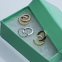 Load image into Gallery viewer, 14K Yellow White Rose Gold High Polished Huggie Hoop Earrings Octagonal 2mmx11mm